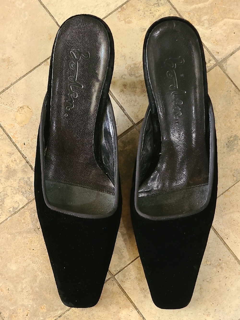 Boden Black Velvet Square-Toe Slip-On Mules